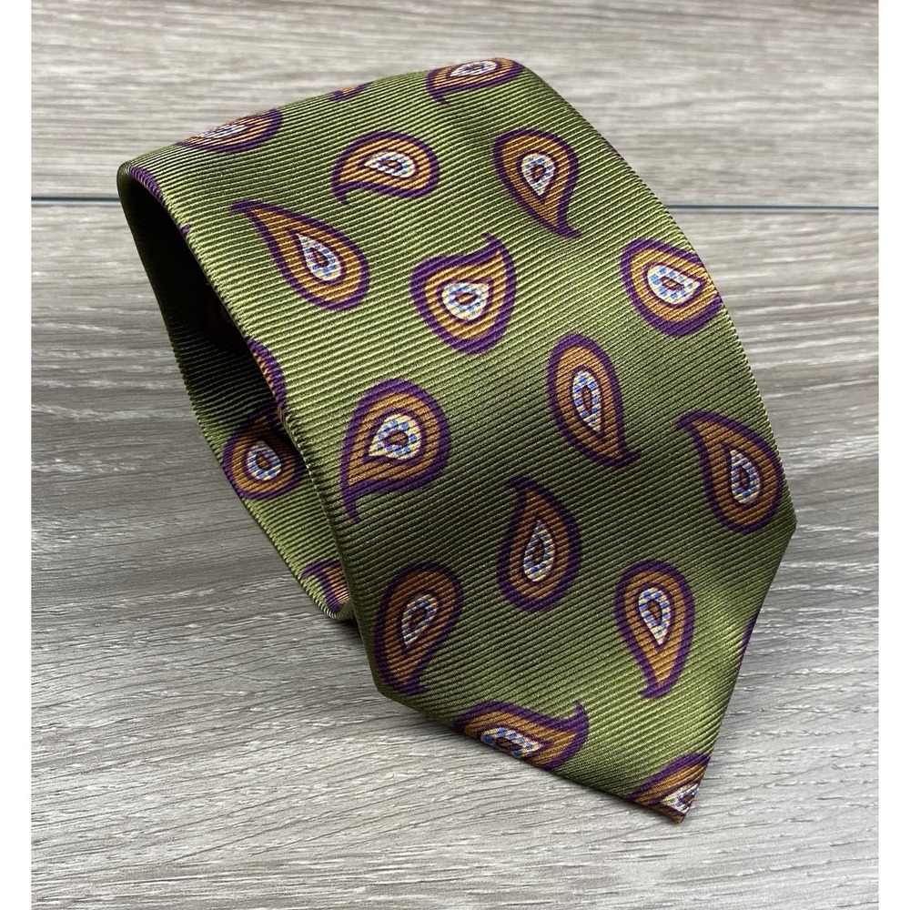 Altea Milano Men's Silk Paisley Pattern Necktie Green 3.5"x60" New